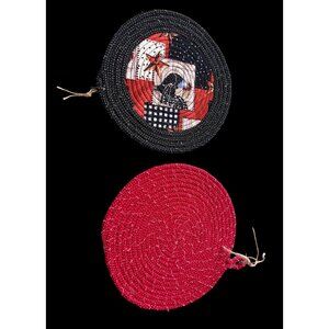 2 Handmade Quilted Braided Rope Trivet Hot Pad Rooster Country Cottage Farmhouse